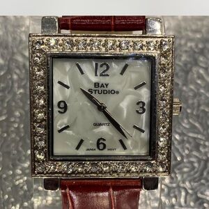 Bay Studio Silver-Tone Watch with Red Strap